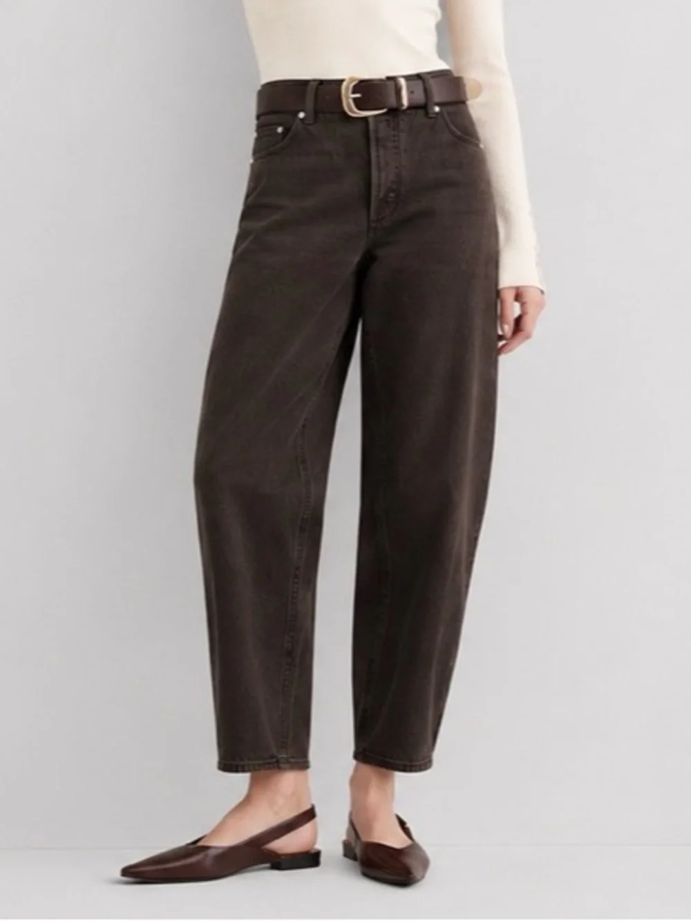 LOFT Mid Rise Barrel Jeans | Dark Raisin Brown | Mid Rise Cropped Denim | Size 8